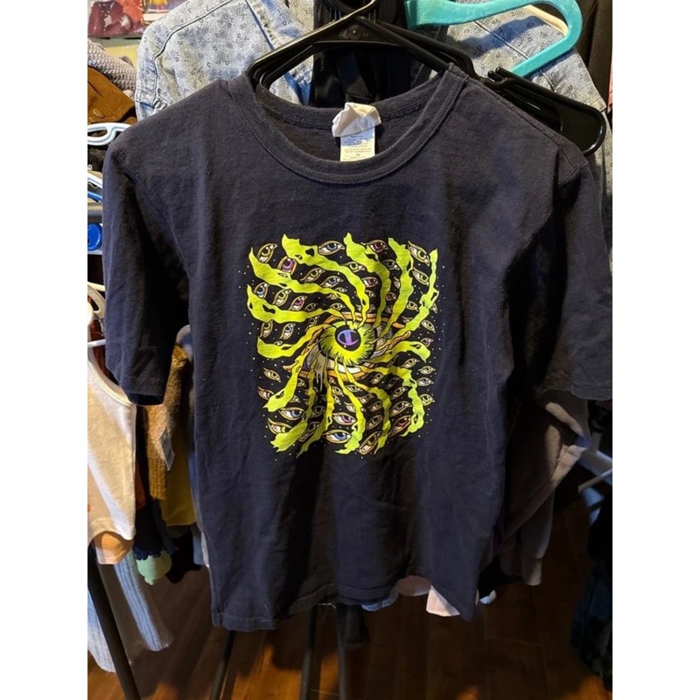 Champion Graphic Tee Black Unique Trippy Eye Spiral Short Sleeve T-Shirt‎ Small